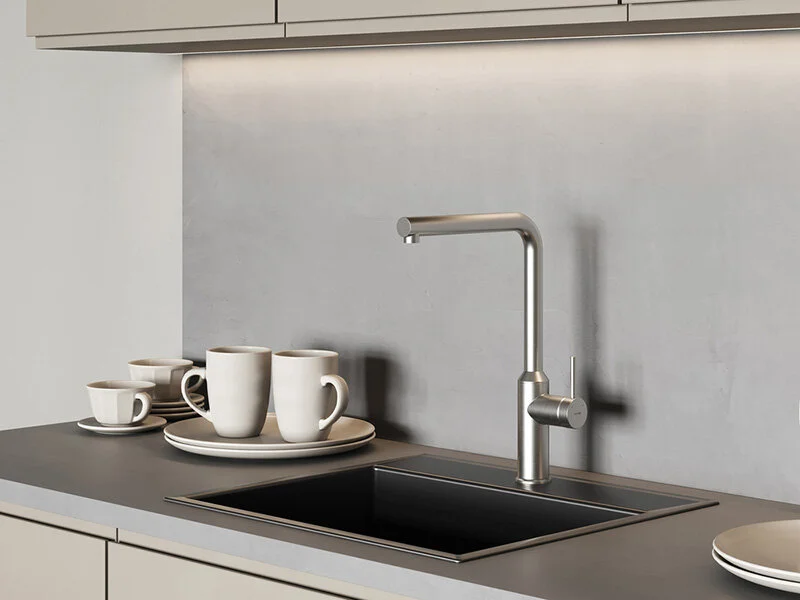 Смеситель для кухни Cersanit Flavis сатин 68241 (детальная фотография), однорычажные, двухрычажные