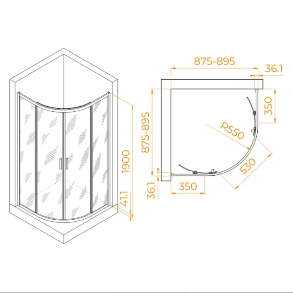 Душевой уголок RGW Passage PA-51 90х90 см профиль хром 02085199-11 (детальная фотография), полукруглые, четверть круга
