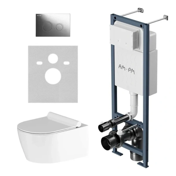 Унитаз с инсталляцией Am.Pm Jupiter клавиша глянцевый хром, кнопки круглые IS110151.DX77C1700 (детальная фотография)