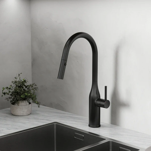 Смеситель для кухни Sancos Grand черный матовый SC4002MB (детальная фотография), современные, hi-tech