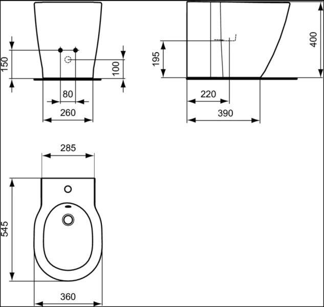 Биде напольное Ideal Standard Connect с 1 отверстием под смеситель E799501 (детальная фотография), напольные