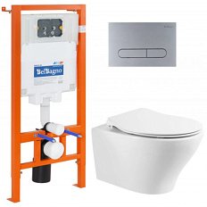 Унитаз с инсталляцией Belbagno Acqua кнопка хром