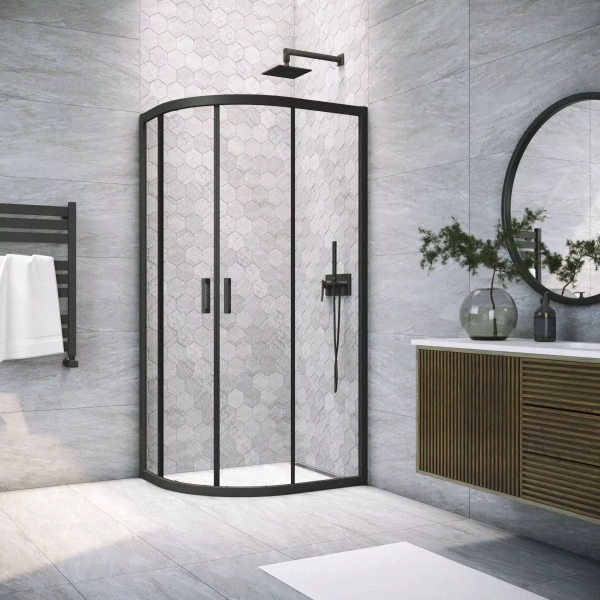 Душевой уголок профиль черный матовый стекло прозрачное Vegas-glass ZS-F NOVO 90*80 02М 01 (детальная фотография)