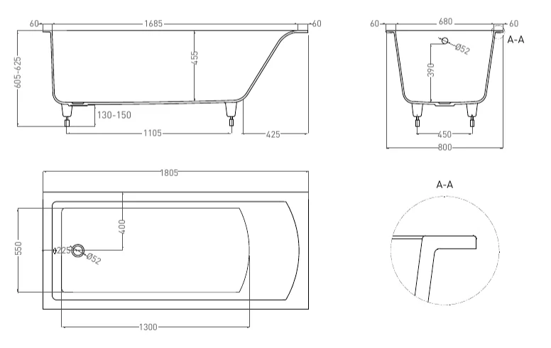 Ванна из искусственного камня Salini Cascata 180x80 см белый матовый 104213M (детальная фотография), искусственный камень