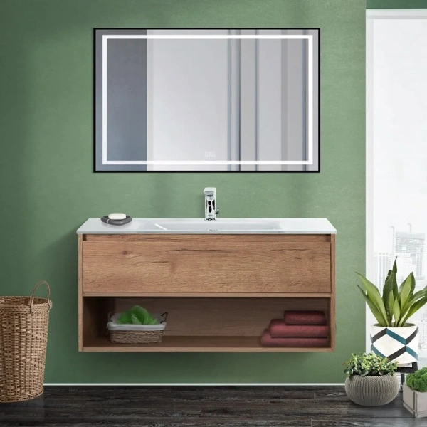 Зеркало с подсветкой BelBagno Kraft 140 см черное SPC-KRAFT-1400-800-LED-TCH-WARM-NERO (детальная фотография), в раме