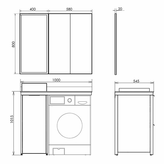 Схема (детальная фотография), под накладную раковину, для стиральной машины
