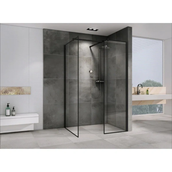 Душевая перегородка Abber Immer Offen 120 см стекло прозрачное AG67128B (детальная фотография), черные