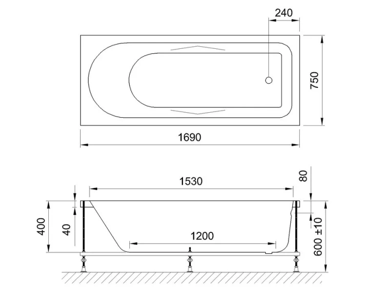 Ванна гидромассажная Royal Bath Tudor RB407701ST, 169 x 75 см, белая (детальная фотография), акриловые
