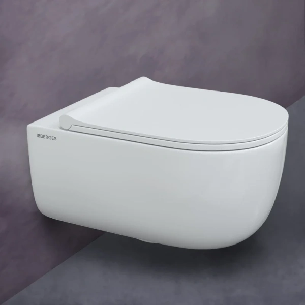 Унитаз подвесной BERGES Ego сиденье дюропласт 082118 (детальная фотография), безободковые