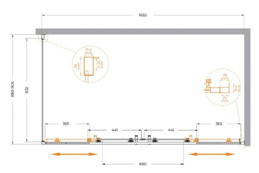 Душевой уголок Cezares Molveno 170х90 см стекло прозрачное профиль золото MOLVENO-AH-2/1-170/90-C-BORO-IV (детальная фотография), прямоугольные