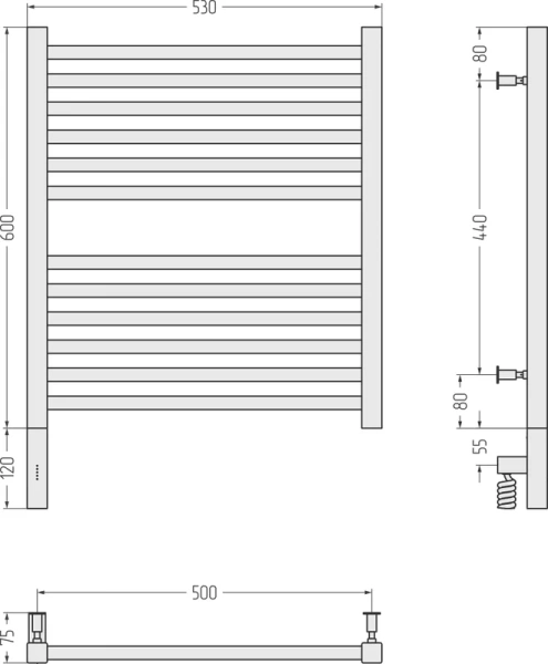 Полотенцесушитель электрический Сунержа Модус 3.0 50x60 см левый белый матовый 30-5700-6050 (детальная фотография), белыe