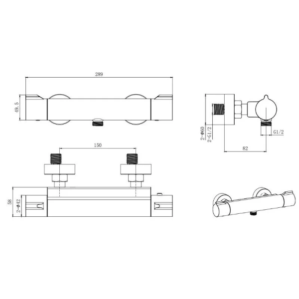 Смеситель для душа Акватек Вега термостатический хром AQ1063CR (детальная фотография), для душа