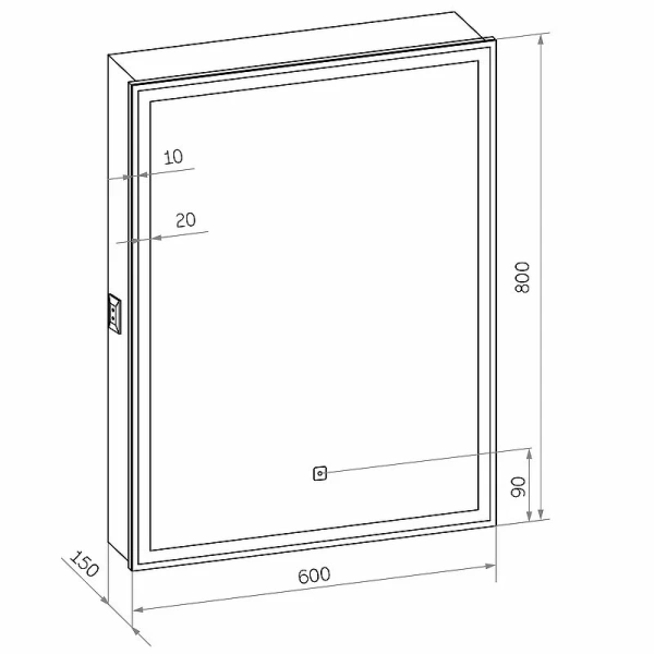 Зеркальный шкаф с подсветкой Misty Алюр 60 см левый, с розеткой МВК004 (детальная фотография), белые