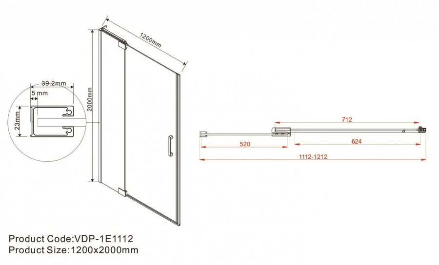 Душевая дверь в нишу Vincea Extra 120 см профиль черный, стекло прозрачное VDP-1E1112CLB (детальная фотография), современные, hi-tech