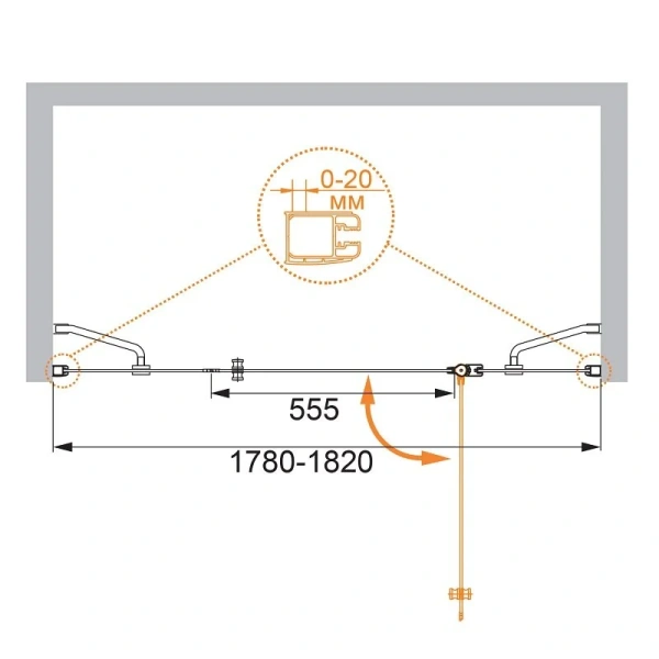 Душевая дверь Cezares Elena 180 см стекло прозрачное ELENA-W-B-13-60+60/60-C-Cr (детальная фотография), современные, hi-tech