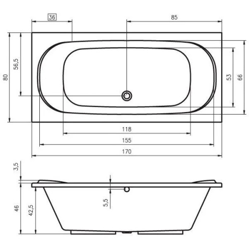 Ванна акриловая Riho Taurus 170х80 см белая BC0700500000000 (детальная фотография), современныe, hi-tech