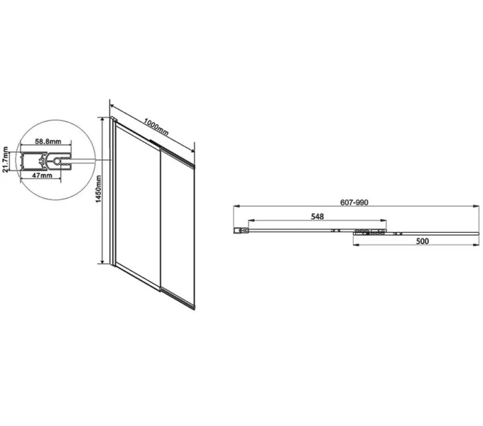 Шторка для ванны Vincea 100х145 см хром стекло прозрачное VSB-1E100CL (детальная фотография), 100 см