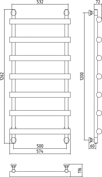 Полотенцесушитель водяной Сунержа Атлант 50х120 см без покрытия 00-0226-1250 (детальная фотография), настенные