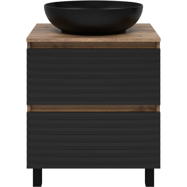 Тумба под раковину напольная Brevita Dakota 60 см дуб галифакс олово, черный кварц DAK-07060-19/02-2Я (детальная фотография), нет в наличии