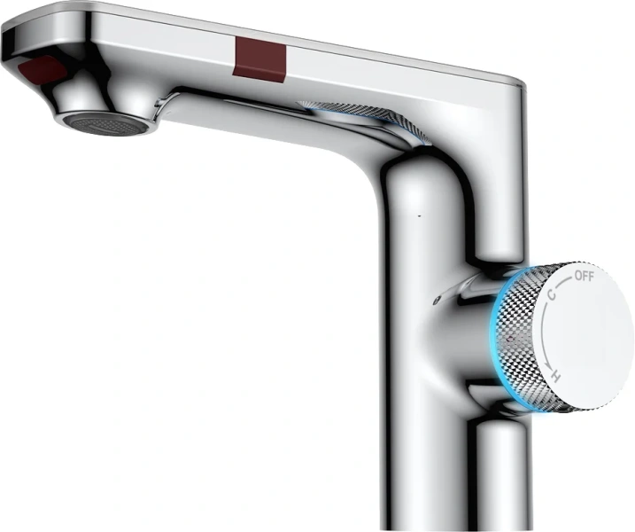 Смеситель для раковины BERGES Morans 07600 цифровая индикация температуры (детальная фотография), с коротким изливом