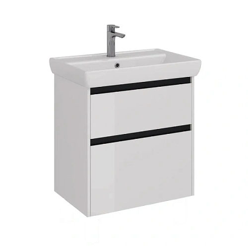 Тумба под раковину подвесная Lemark Combi 70 см белая с черной планкой - фото 3