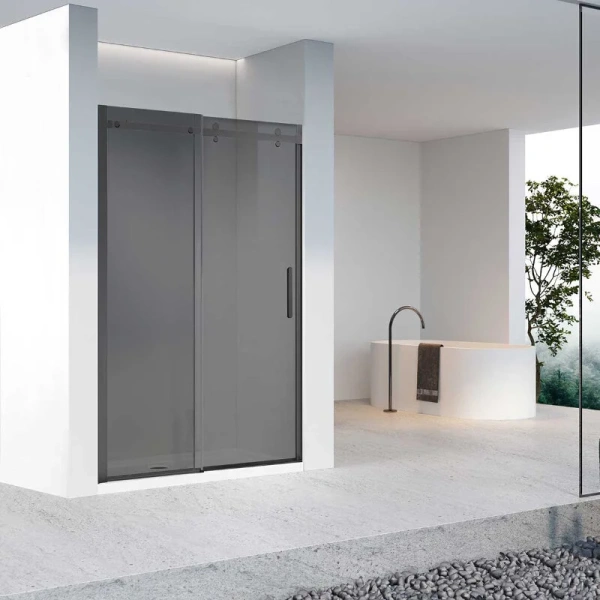 Душевая дверь в нишу Vincea Como-N 120 см профиль черный стекло тонированное VDS-4CN120CGB (детальная фотография), недорогие, в нишу, стеклянные