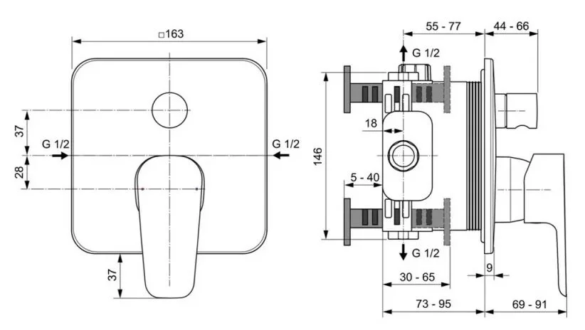 Смеситель для душа Ideal Standard Cerafine D A7348 встраиваемый (детальная фотография), для душа