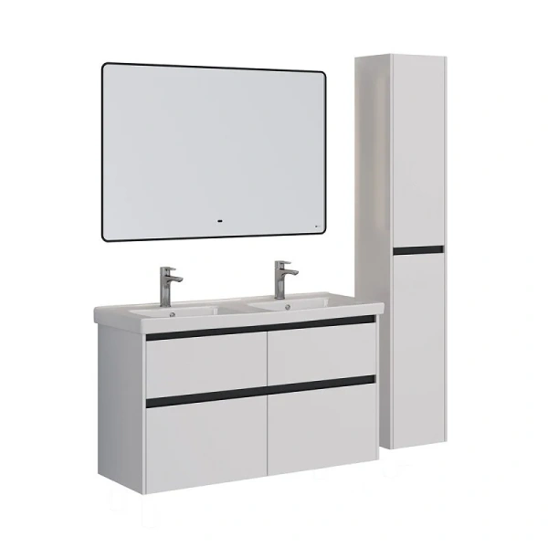 Тумба под раковину подвесная Lemark Combi 125 см белая с черной планкой LM03C125T-black (детальная фотография), окрашенные