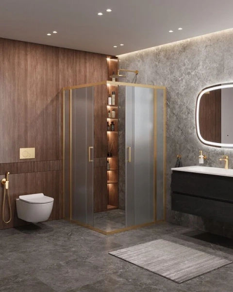 Душевой уголок Cezares Molveno 110х110 стекло рифленое профиль золото MOLVENO-A-22-90+20-P-BORO (детальная фотография), золото