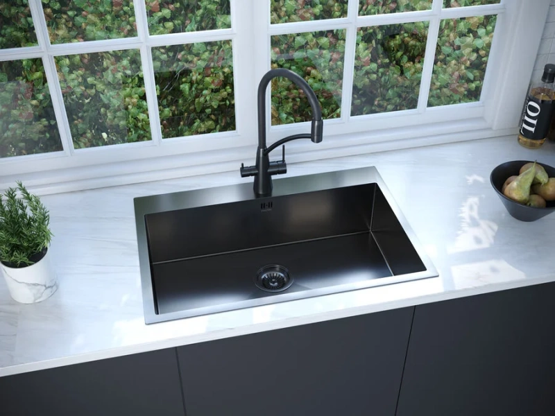 Мойка для кухни Paulmark Vast 75 вороненая сталь PM217551-GM (детальная фотография), из нержавеющей стали, стальные, металлические