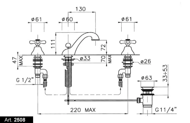 Смеситель для раковины, хром, Nicolazzi Nuova Brenta 2508CR (детальная фотография), для раковины