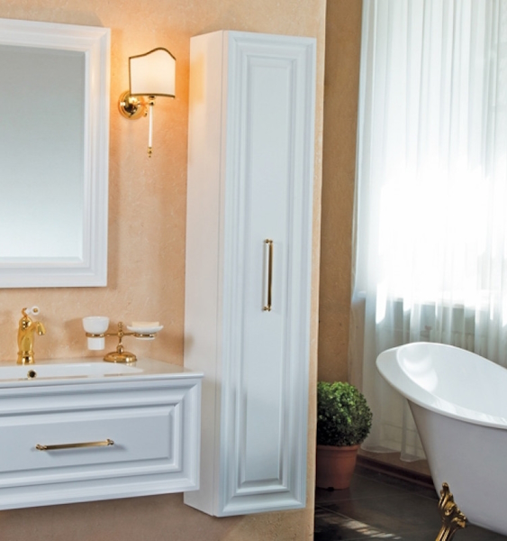 Пенал для ванной, цвет белый матовый, фурнитура золото, La Beaute Cornelia CCO.REV.LBO.OR (детальная фотография)