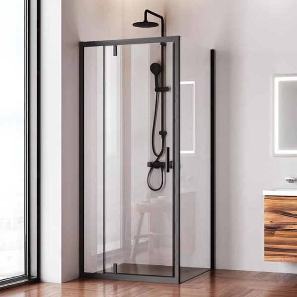 Душевой уголок Am.Pm Gem 90x90 см профиль черный W90G-404-9090-BT (детальная фотография), стеклянные, угловые, без поддона