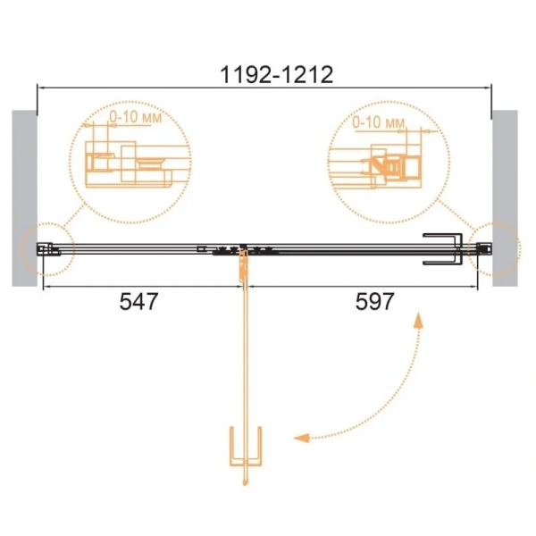 Душевая дверь в нишу Cezares Bellagio 120 см профиль брашированное золото BELLAGIO-B-12-120-C-BORO (детальная фотография), современные, hi-tech