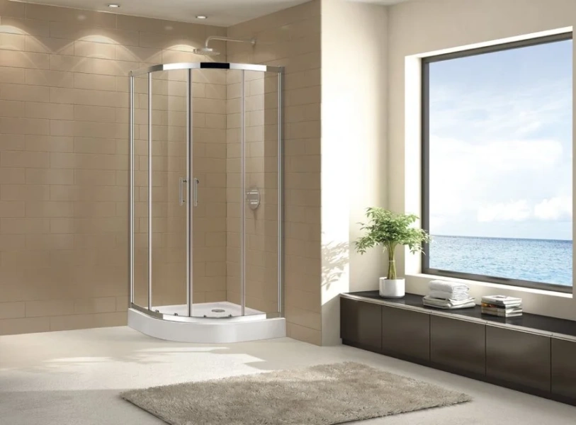 Душевой уголок Cezares Eco 80x80 см стекло рифленое ECO-O-R-2-80-P-Cr (детальная фотография), полукруглые, четверть круга