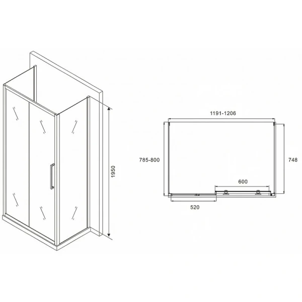Душевой уголок Abber Schwarzer Diamant 120х80 см профиль хром, стекло матовое AG30120MH-S80M-S80M (детальная фотография), прямоугольные