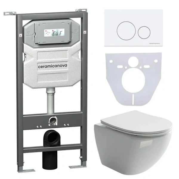 Унитаз с инсталляцией Ceramica Nova Metropol кнопка белая CN4002_1001W_1000 (детальная фотография)