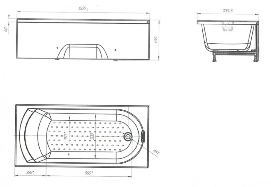 Ванна акриловая Poseidon Lily 01лил1570 150 x 70 см, белая (детальная фотография), современныe, hi-tech