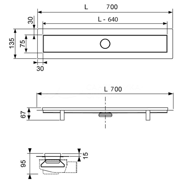 Схема (детальная фотография), душевой лоток