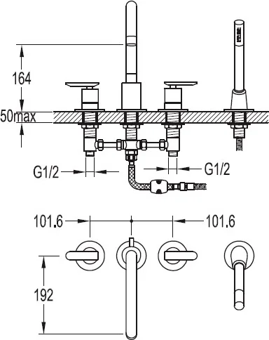 Смеситель для ванны Cezares Siesta с ручным выдвижным душем SIESTA-F-BVD4-01 (детальная фотография), для ванны