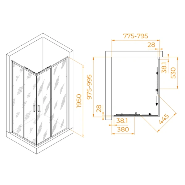 Душевой уголок RGW Passage PA-246 100х80 см профиль хром 030824680-11 (детальная фотография), прямоугольные