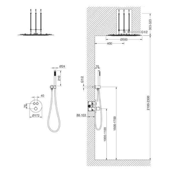 Душевой комплект Timo Saona золото матовое SX-2370/17SM (детальная фотография), душевые комплекты, наборы