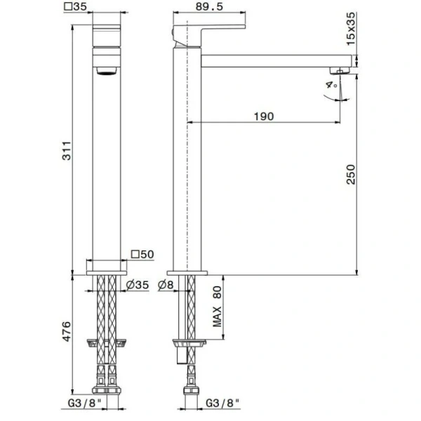 Смеситель для раковины Kerama Marazzi Futura хром 66419KM.21.018 (детальная фотография), для раковины