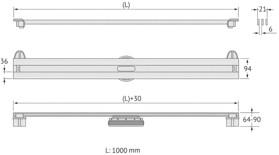 Душевой лоток BERGES Super Slim 100 см хром 091155 (детальная фотография), для монтажа в пол index_1
