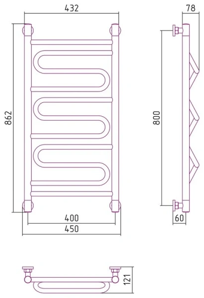 Полотенцесушитель водяной Сунержа Элегия+ 40х80 см без покрытия 00-0205-8040 (детальная фотография), современные, hi-tech
