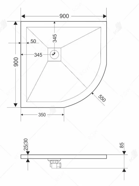 Душевой поддон RGW Stone Tray ST/R-G 100х100 см графит 16153100-02 (детальная фотография), низкие до 15 см