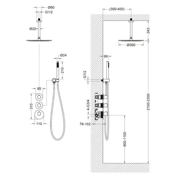 Душевой комплект Timo Saona черный SX-2399/03SM (детальная фотография), комплекты