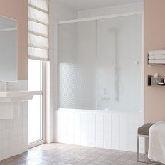 Душевая шторка на ванную профиль черный матовый стекло ретро Vegas-glass