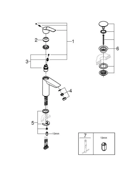 Смеситель для раковины Grohe Eurosmart с донным клапаном, хром 23923003 (детальная фотография), современные, hi-tech