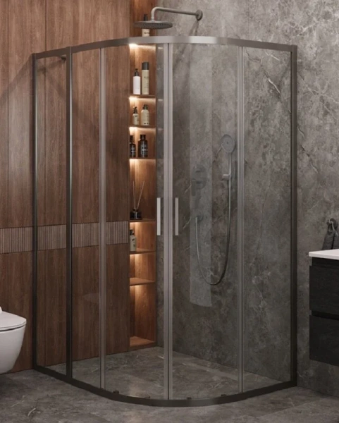 Душевой уголок Cezares Molveno 130х100 см стекло прозрачное профиль оружейная сталь MOLVENO-RH-2-130/100-C-GM-IV (детальная фотография)